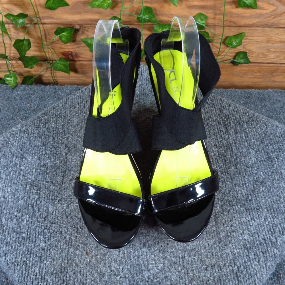 CL by Chinese Laundry Idelle Womens Wedge Sandal 8.5 Summer Black Cork Neon
